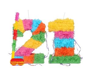 Fax Potato 21st Birthday Piñata Set with Blue Stick & Blindfold - Multicoloured Fillable Birthday Party Decoration, Sweet Holder Game, Kids & Adults Celebration Supplies, Wedding, Anniversary