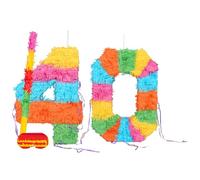 Fax Potato 40th Birthday Piñata Set with Stick & Blindfold - Multicoloured Fillable Birthday Party Decoration, Sweet Holder Game, Kids & Adults Celebration Supplies, Wedding, Anniversary, Carnival