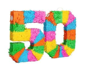 Fax Potato 50th Birthday Piñata Set with Blue Stick & Blindfold - Multicoloured Fillable Birthday Party Decoration, Sweet Holder Game, Kids & Adults Celebration Supplies, Wedding, Anniversary
