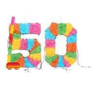 Fax Potato 50th Birthday Piñata Set with Stick & Blindfold - Multicoloured Fillable Birthday Party Decoration, Sweet Holder Game, Kids & Adults Celebration Supplies, Wedding, Anniversary, Carnival