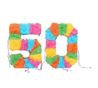 Fax Potato 50th Birthday Pop-Out Piñata with Blindfold - Fillable Colorful Rainbow Pinata Lightweight Cardboard Party Decoration Pack Game Set for Birthdays, Anniversary