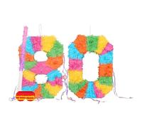 Fax Potato 80th Birthday Piñata Set with Pink Stick & Blindfold - Multicoloured Fillable Birthday Party Decoration, Sweet Holder Game, Kids & Adults Celebration Supplies, Wedding, Anniversary