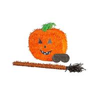 Fax Potato Halloween Pumpkin Pinata, Stick and Blindfold - Orange Pumpkin Scary Jack-o-Lantern Halloween Pinata Trick or Treat Birthday Celebration Hanging Party Decoration Creepy Easy to Fill
