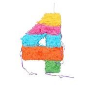 Fax Potato Number 4 Pop-Out Piñata with Stick & Blindfold - Blue Stick - Fillable Colorful Rainbow Pinata Lightweight Cardboard Party Decoration Pack Game Set for Birthdays, Anniversary