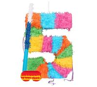 Fax Potato Number 5 Pinata Set with Stick & Blindfold - Blue Stick - Mexican Kids Girls Boys Birthday Large Party Parties Games Decorations Kit