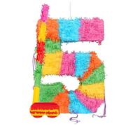 Fax Potato Number 5 Pop-Out Piñata with Stick & Blindfold - Rainbow Stick - Fillable Colorful Rainbow Pinata Lightweight Cardboard Party Decoration Pack Game Set for Birthdays, Anniversary