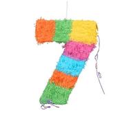 Fax Potato Number 7 Pop-Out Piñata with Stick & Blindfold - Blue Stick - Fillable Colorful Rainbow Pinata Lightweight Cardboard Party Decoration Pack Game Set for Birthdays, Anniversary