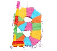 Fax Potato Number 9 Pop-Out Piñata with Stick & Blindfold - Rainbow Stick - Fillable Colorful Rainbow Pinata Lightweight Cardboard Party Decoration Pack Game Set for Birthdays, Anniversary