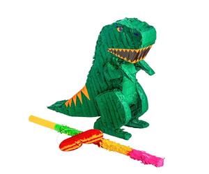 Fax Potato Rex the Dinosaur Pinata, Rainbow Buster Stick and Blindfold Set (W40 x D13 x H55cm) Fill Your Own Kids Large Party Supplies Themed Birthday Accessory Fun Decoration Pinata for Kids Parties