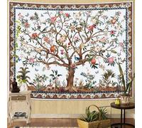 Faxdong Boho Tree of LIfe Tapestry, Vintage Flower Leaves Birds Plant Animal Pattern Tapestries, Retro Indian Bohemian Aesthetic Wall Hanging White 36×48 inch