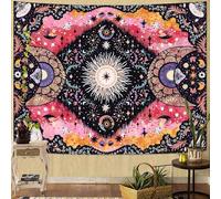 Faxdong Pink Sun Moon Star Tapestry,Vintage Boho Abstract Aesthetic Geometric Tapestries, Hippie Decor for Bedroom Yoga Meditation Room Living Room