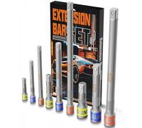 Faxdrts 9 Piece Impact Extension Bar Set, 1/2" 3/8" 1/4" Drive Socket Extensions Expand Narrow Range, Premium Cr-V Steel, Knurled Non-Slip, Zero Torque Loss, for Auto and Mechanical