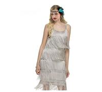 Faxianther 1920's Vintage Tassels Flapper Dress Women Modern A-line Tiered Fringe Dress Roaring 20s Cocktail Party Cosplay Evening Prom Sleeveless Dress Clubwear Halloween Costume Bodycon Outfit Grey