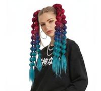 Faxianther 2 Pack Colorful Ombre Hair Extensions Braiding, 21.3 inches Pre Stretched Fake Braids Ponytail Extension Plait Coloured Synthetic Wig for Crazy Hair Day Halloween Cosplay Carnival Raves