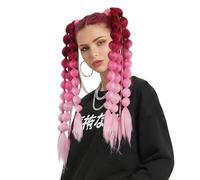Faxianther 2 Pack Colorful Ombre Hair Extensions Braiding, 21.3 inches Pre Stretched Fake Braids Ponytail Extension Plait Coloured Synthetic Wig for Crazy Hair Day Halloween Cosplay Carnival Raves