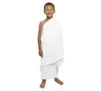 Faxianther 2Pcs Soft Ihram Towel Set for Boys, Kids Breathable White Islamic Pilgrimage Ritual Towel Wrap Cotton Muslim Prayer Shawl Clothes Mecca Hajj Umrah Ihram Essentials, 61.4x30.7 Inches