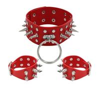 Faxianther 3Pcs Punk PU Leather Choker Bracelets Set Men Women Steampunk Goth O-Ring Spiked Choker Rivets Studded Bracelets Halloween Stage Raves Club Rocker Necklace Collar Wrist Cuffs Jewelry