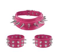 Faxianther 3Pcs Punk PU Leather Choker Bracelets Set Men Women Steampunk Goth Spiked Choker Rivets Studded Bracelets Halloween Stage Raves Club Rocker Necklace Collar Wrist Cuffs Jewelry