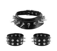 Faxianther 3Pcs Punk PU Leather Choker Bracelets Set Men Women Steampunk Goth Spiked Choker Rivets Studded Bracelets Halloween Stage Raves Club Rocker Necklace Collar Wrist Cuffs Jewelry