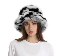 Faxianther Colorful Faux Fur Bucket Hat, Men Women Fluffy Rainbow Halloween Christmas Party Night Club Fisherman Hats Cloche Hats Windproof Warm Travel Driving Camping Cap Beanie Headwear
