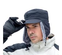 Faxianther Elders Winter Windproof Trapper Hat Men Women Thick Warm Faux Fur Lining Russian Cap Ushanka Snow Proof Cycling Camping Running Ski Cap Wide Brim Visor Hunting Hat with Ear Flap Black