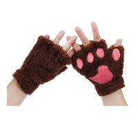 Faxianther Fleece Bear Fox Cat Paw Gloves, Women Girls Halloween Costume Claw Gloves Mittens Cosplay Party Wolf Dog Paw Gloves Dress Up Props Winter Warm Half Finger Gloves