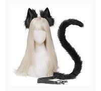 Faxianther Furry Cat Fox Wolf Ear Headband Long Tail Set Women Halloween Costume Props Accesorry Set Fancy Dress Party Cosplay Animal Ears Headpiece Cat Tail Kit