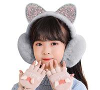 Faxianther Girls Earmuffs Coldproof Cute Sequin Cat Ears Fluffy Plush Winter Warm Ear Muffs Kids Ear Warmer Students Thermal Ear Protectors Ski Running Camping Full Ear Covers Xmas Gift