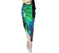 Faxianther Glittery Big Sequins Hip Scarf Belt Triangle Belly Dance Long Skirt Shining Folk Tribal Dancing Hip Wrap Halloween Raves Party Music Festival Beach Night Club Full Skirt Dress Green