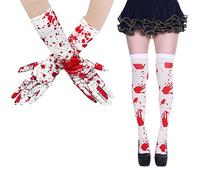 Faxianther Halloween Bloody Zombie Gloves Stockings Set Women Girls Witch Ghost Costume Gloves Leggings Long Socks Rolepaly Cosplay Fancy Dress Party Dress Up Accessory
