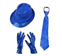 Faxianther Kids Bling Sequin Hat Necktie Gloves Set Girls Boys 3Pcs Sparkly Jazz Dance Fedora Hat Short Gloves Skinny Tie Stage Show Halloween Costume Supplies Outfit Accessory for 6-10yrs