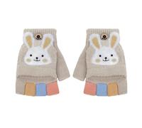 Faxianther Kids Cartoon Cat Rabbit Knitted Gloves, Students Winter Warm Writing Reading Half Finger Gloves Cold-Proof Cycling Camping Ski Full-Finger Gloves Mitts for 3-10 Yrs Girls Boys