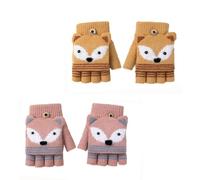 Faxianther Kids Cartoon Fox Knitted Gloves, Girls Boys Winter Warm Writing Reading Half Finger Gloves Cold-Proof Cycling Camping Ski Full-Finger Gloves Mitts for 3-8 Yrs Girls Boys