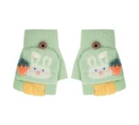 Faxianther Kids Cartoon Rabbit Knitted Gloves, Girls Boys Students Winter Warm Writing Reading Half Finger Gloves Cold-Proof Cycling Camping Ski Full-Finger Mittens Mitts for 3-10 Yrs