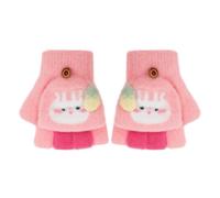 Faxianther Kids Cartoon Rabbit Knitted Gloves, Girls Boys Students Winter Warm Writing Reading Half Finger Gloves Cold-Proof Cycling Camping Ski Full-Finger Mittens Mitts for 3-10 Yrs