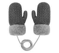 Faxianther Little Girls Boys Winter Warm Cozy Short Knitted Gloves Thicken Plush Liner Outdoor Hands Warmer Mittens With String