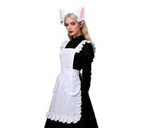 Faxianther Maid Costume Headband Apron Set, 2Pcs Halloween Cosplay Roleplay Mardi Gras Masquerade Lolita Cat Ear Hairband Headwear Maid White Ruffle Apron Costume Outfit Accessories Supplies