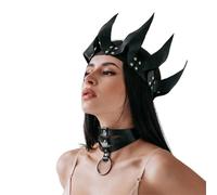 Faxianther Steampunk PU Leather Crown Tiara Dark Gothic Queen Princess Role Play Cosplay Headband Hairbands Raves Party Halloween Costume Headwear Hair Garland Headgear Dress-up Hair Accessory