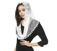 Faxianther Women Floral Lace Mantilla Veil Vintage Inspired Infinity Shape Easter Latin Mass Head Covering Scarf Church Chapel Cathedral Veil Shawl Wrap