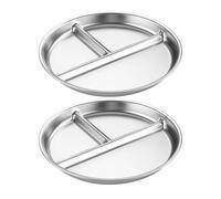 Faxijuan 2PCS Stainless Steel Divided Plates with 3-Compartment Unbreakable Portion Control Plates Dinner Food Tray for Adults Kids