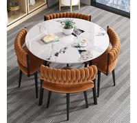 FAXJRU 31.5" Round Dining Table and Chairs Set for 4, 5 Piece Negotiation Coffee Table Set, Living Room, Office, Kitchen, Reception, wood color, Modern Minimalist Furniture(Brown)