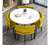 FAXJRU 31.5" Round Dining Table and Chairs Set for 4, 5 Piece Negotiation Coffee Table Set, Living Room, Office, Kitchen, Reception, wood color, Modern Minimalist Furniture(Yellow)