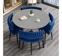 FAXJRU 31.5" Round Dining Table and Chairs Set for 4, 5 Piece Negotiation Coffee Table Set, Living Room, Office, Kitchen, Reception, wood color, Modern Minimalist Furniture(Blue)