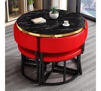 FAXJRU 35.4" Round Black Dining Table and 4 Chairs Set, Small Kitchen Dining Table Set, Modern Simple Tables and Chairs, for Kitchen,Office,Conference Room,Lounge Living Room(Red)