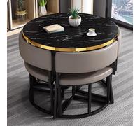 FAXJRU 35.4" Round Black Dining Table and 4 Chairs Set, Small Kitchen Dining Table Set, Modern Simple Tables and Chairs, for Kitchen,Office,Conference Room,Lounge Living Room(Gray)