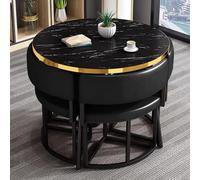 FAXJRU 35.4" Round Black Dining Table and 4 Chairs Set, Small Kitchen Dining Table Set, Modern Simple Tables and Chairs, for Kitchen,Office,Conference Room,Lounge Living Room(Black)