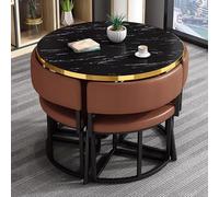 FAXJRU 35.4" Round Black Dining Table and 4 Chairs Set, Small Kitchen Dining Table Set, Modern Simple Tables and Chairs, for Kitchen,Office,Conference Room,Lounge Living Room(Brown)