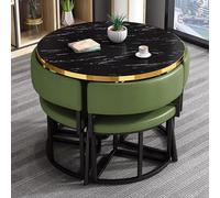 FAXJRU 35.4" Round Black Dining Table and 4 Chairs Set, Small Kitchen Dining Table Set, Modern Simple Tables and Chairs, for Kitchen,Office,Conference Room,Lounge Living Room(Dark green)