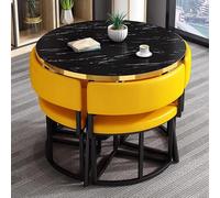 FAXJRU 35.4" Round Black Dining Table and 4 Chairs Set, Small Kitchen Dining Table Set, Modern Simple Tables and Chairs, for Kitchen,Office,Conference Room,Lounge Living Room(Yellow)