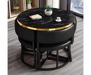 FAXJRU 35.4" Round Black Dining Table and 4 Chairs Set, Small Kitchen Dining Table Set, Modern Simple Tables and Chairs, for Kitchen,Office,Conference Room,Lounge Living Room(Black)